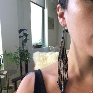 Long beaded festival fringe earrings